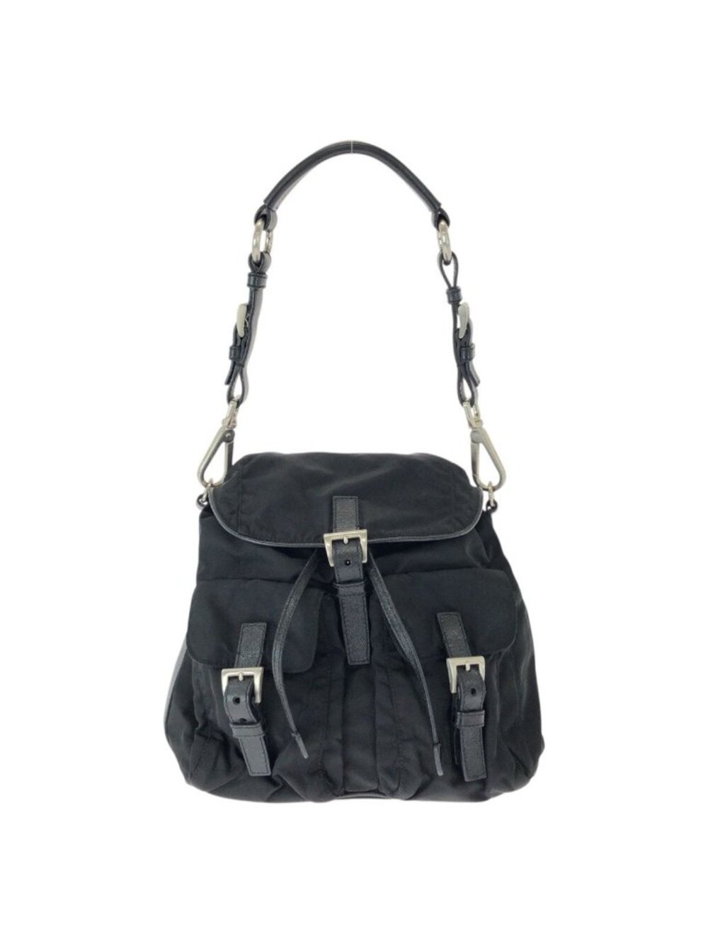 Prada Tessuto Black Silver Nylon Leather Shoulder Bag Pochette